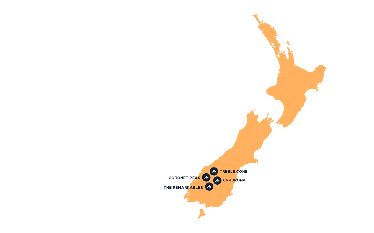 Map of destinations in New Zealand