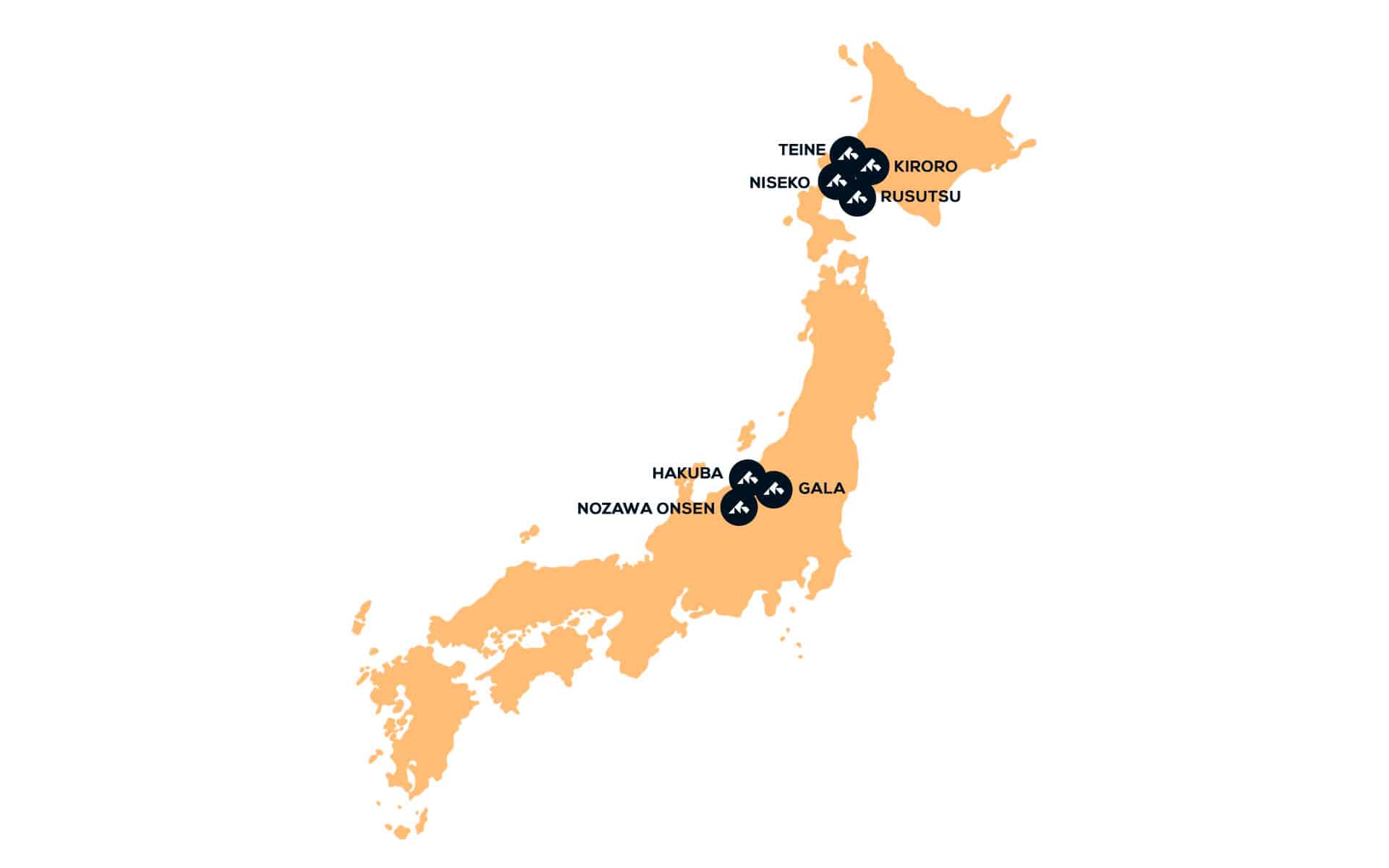 Map of destinations in Japan